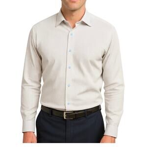 David Donahue Micro Dobby Dress Shirt Mens 15.5 White Formal Office Professional